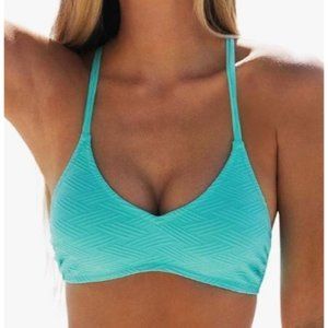 CUPSHE Women's Bikini Top Blue Halter Back Tie Bathing Suit Small Seafoam